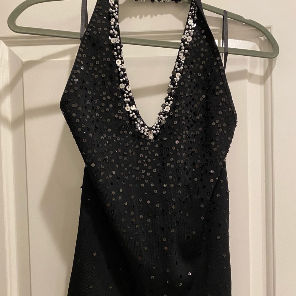 Black Halter Top With Pearls And Sequins - image 1
